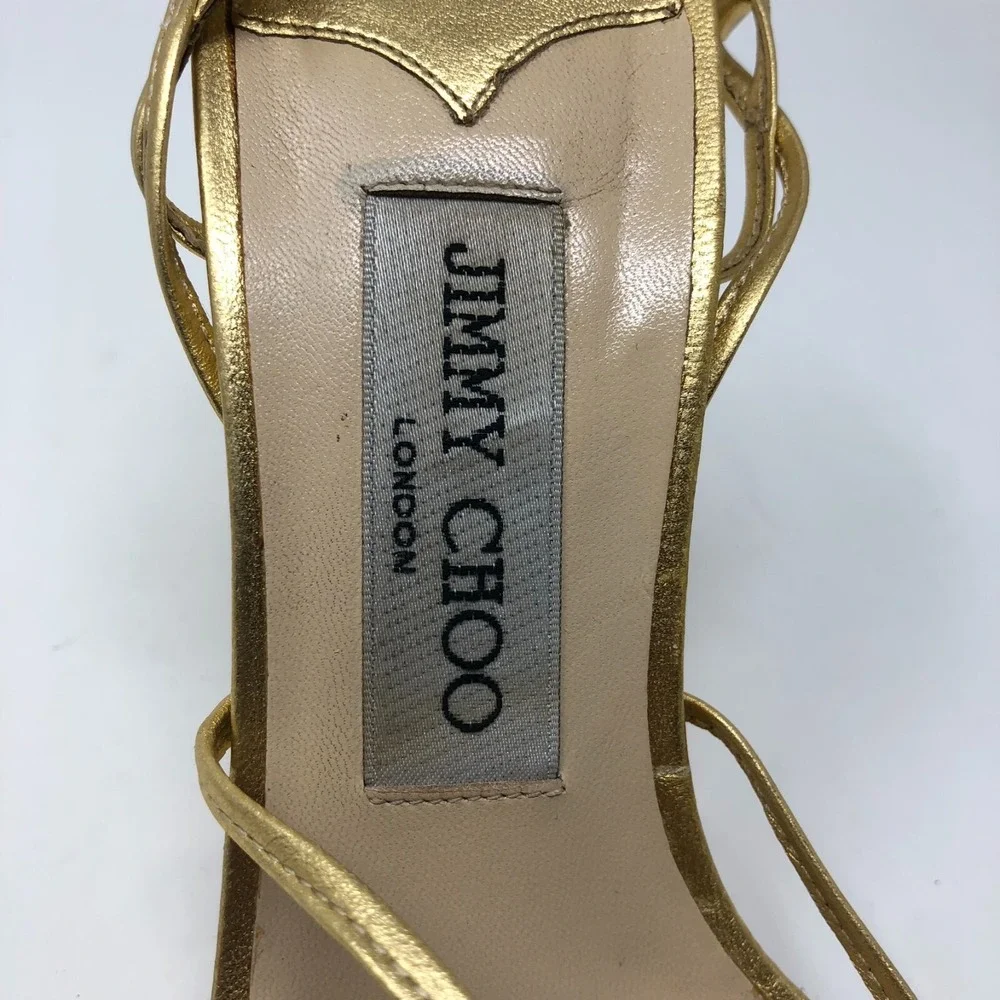 Jimmy Choo Stilletto Heels Womens 35.5 US 5.5 Leather‎ Gold Strappy Slingback